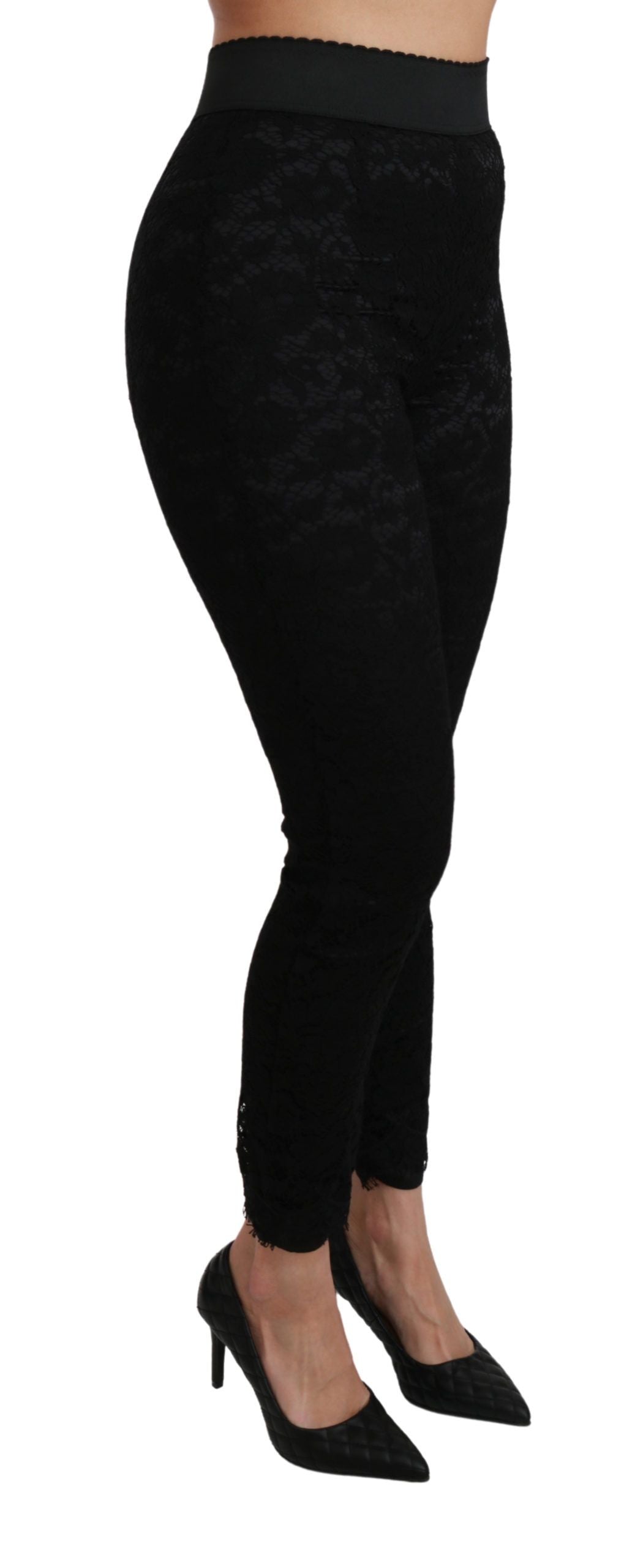 Dolce & Gabbana Black Lace Skinny High Waist Cotton Pants Dolce & Gabbana