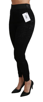 Dolce & Gabbana Black Lace Skinny High Waist Cotton Pants