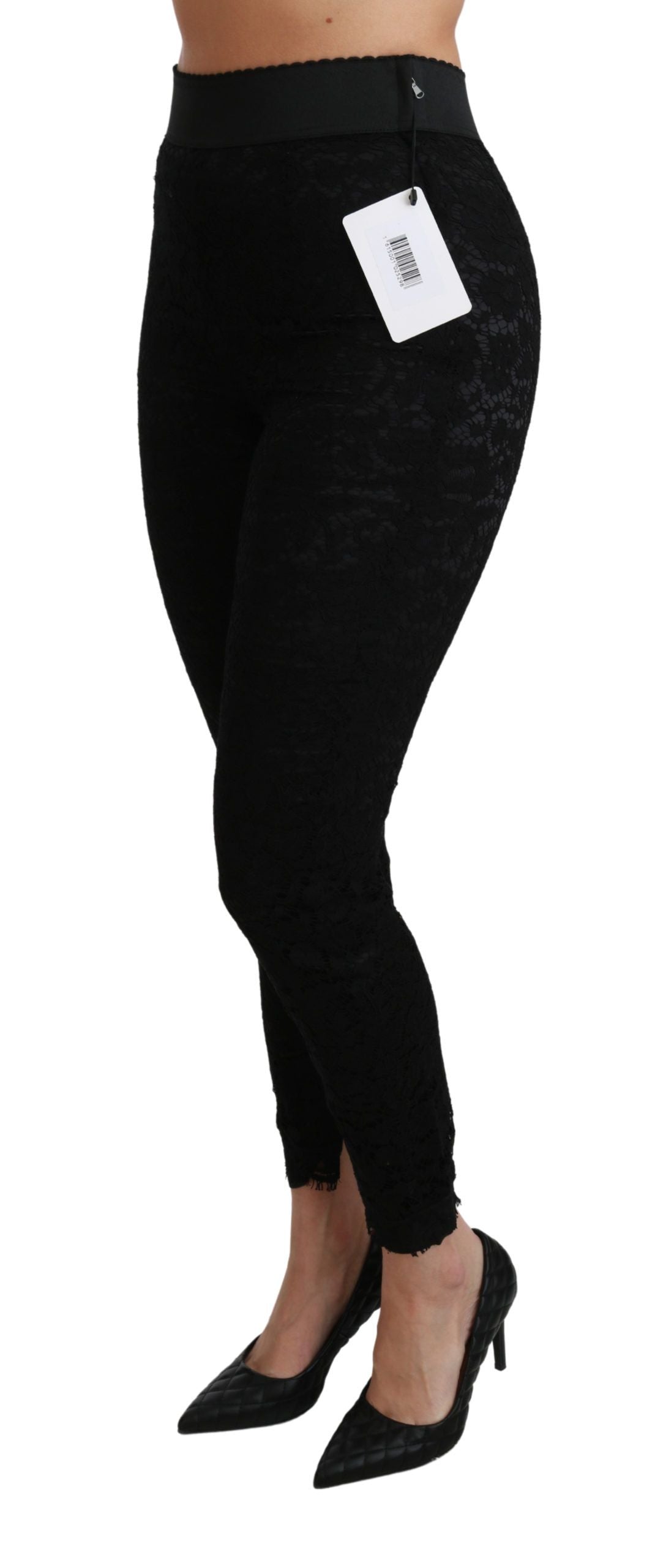 Dolce & Gabbana Black Lace Skinny High Waist Cotton Pants Dolce & Gabbana