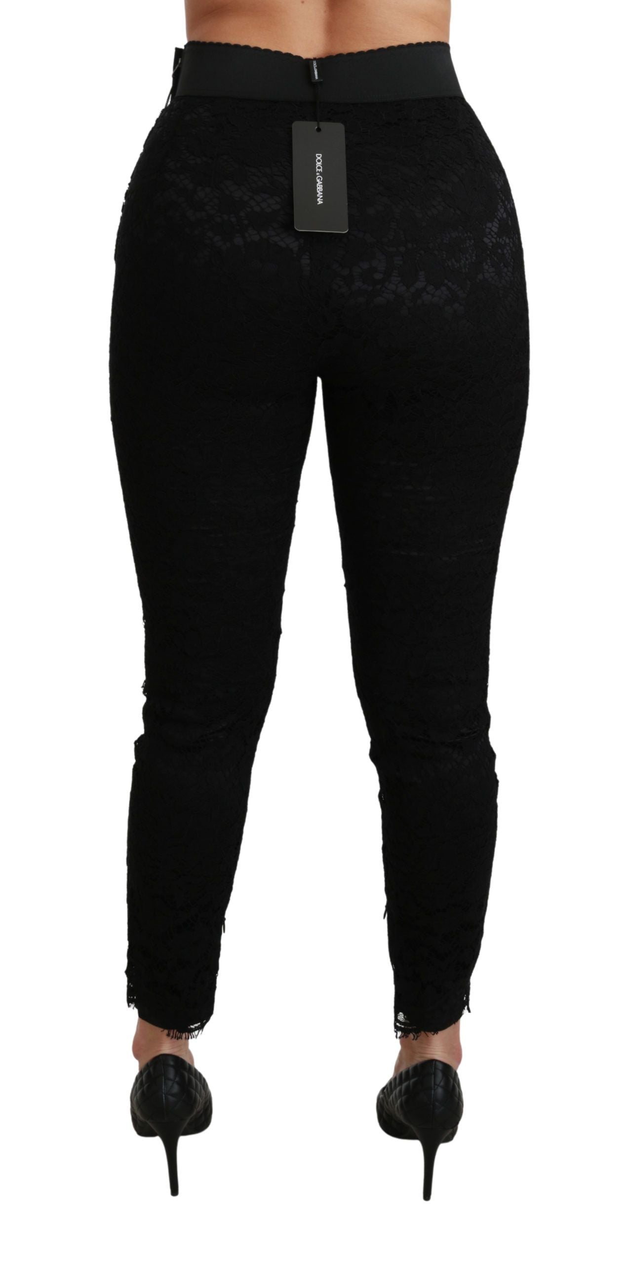 Dolce & Gabbana Black Lace Skinny High Waist Cotton Pants Dolce & Gabbana