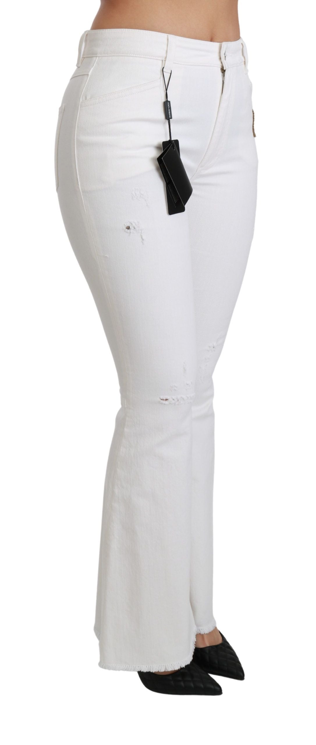 Dolce & Gabbana White Heart Flared Stretch Cotton Pants Dolce & Gabbana