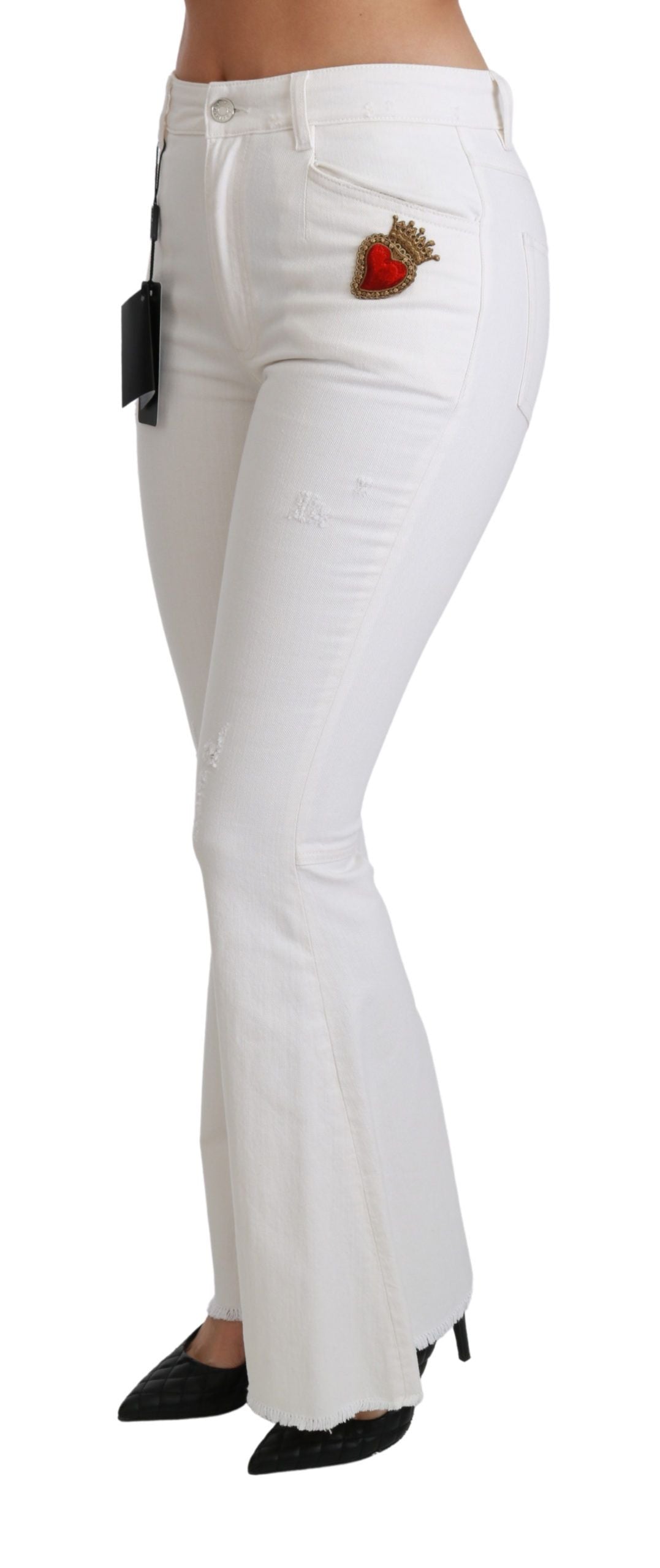 Dolce & Gabbana White Heart Flared Stretch Cotton Pants Dolce & Gabbana