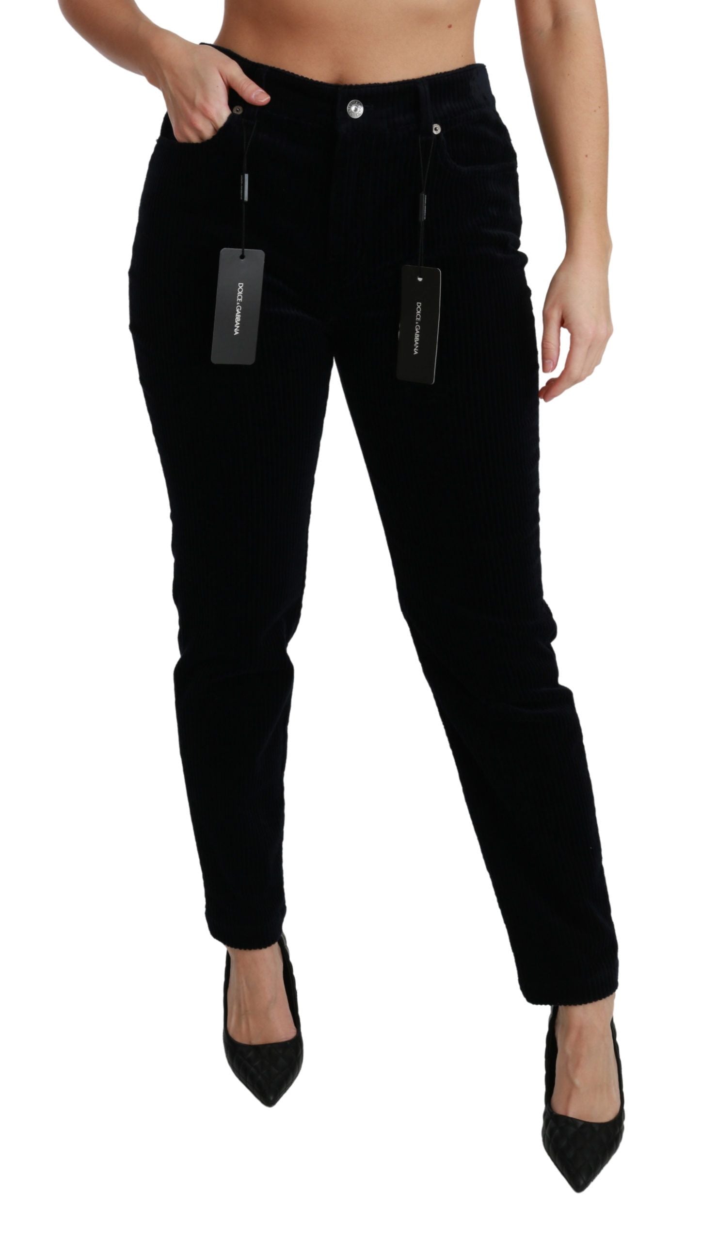 Dolce & Gabbana Blue Corduroy Mid Waist Skinny Pants Jeans Dolce & Gabbana