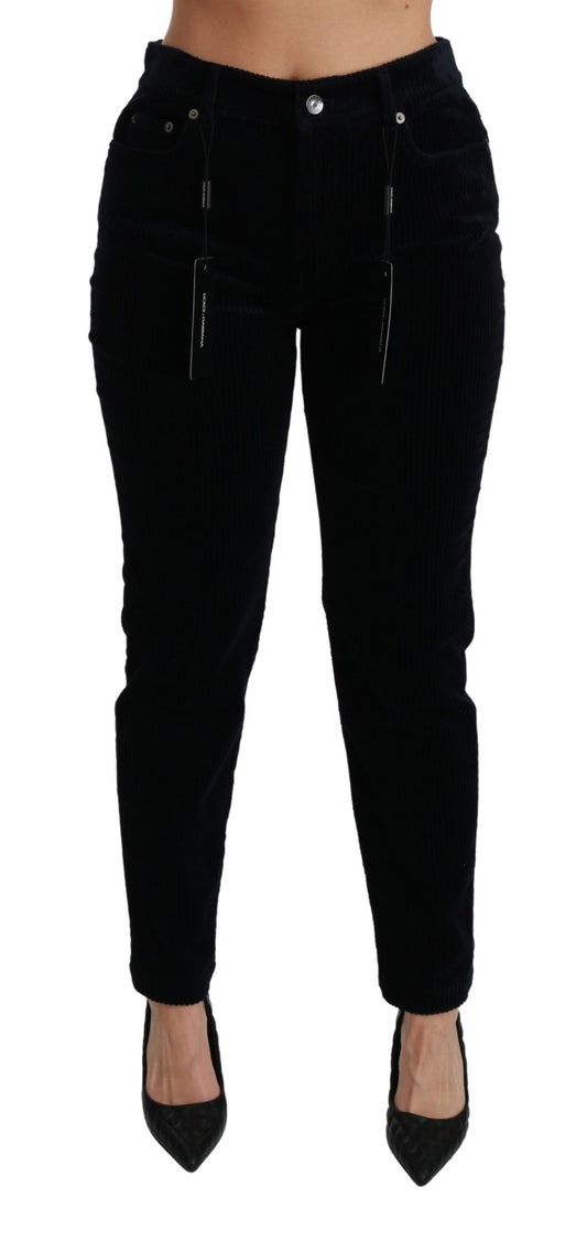 Dolce & Gabbana Blue Corduroy Mid Waist Skinny Pants Jeans Dolce & Gabbana