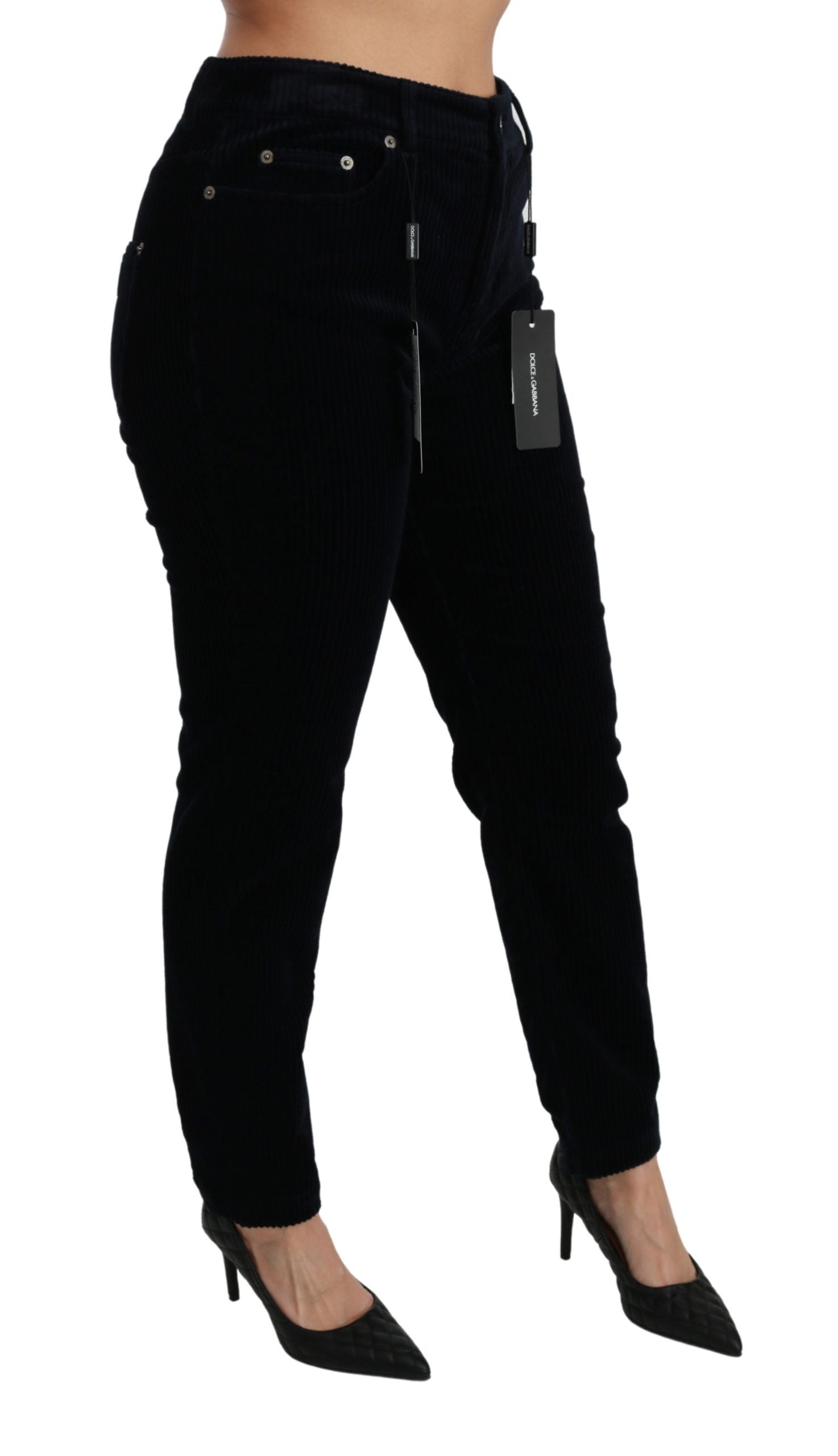 Dolce & Gabbana Blue Corduroy Mid Waist Skinny Pants Jeans Dolce & Gabbana