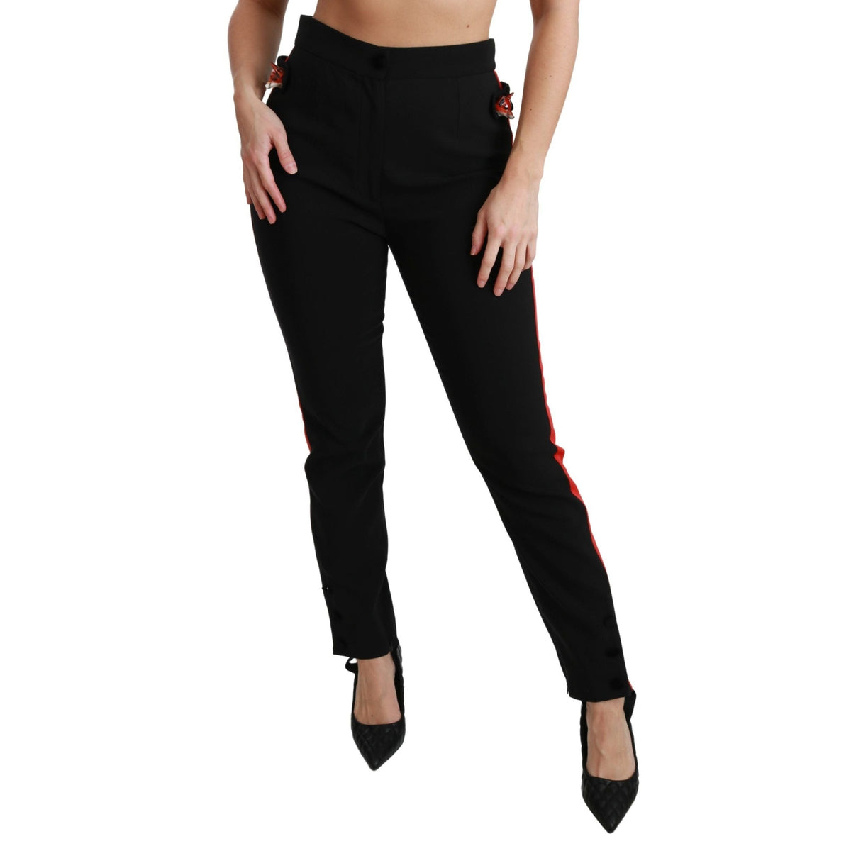 Dolce & Gabbana Black Skinny Stretch Fox Head Cotton Pants