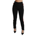 Dolce & Gabbana Black Skinny Stretch Fox Head Cotton Pants