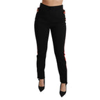 Dolce & Gabbana Black Skinny Stretch Fox Head Cotton Pants