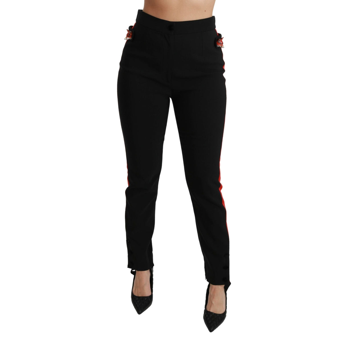 Dolce & Gabbana Black Skinny Stretch Fox Head Cotton Pants