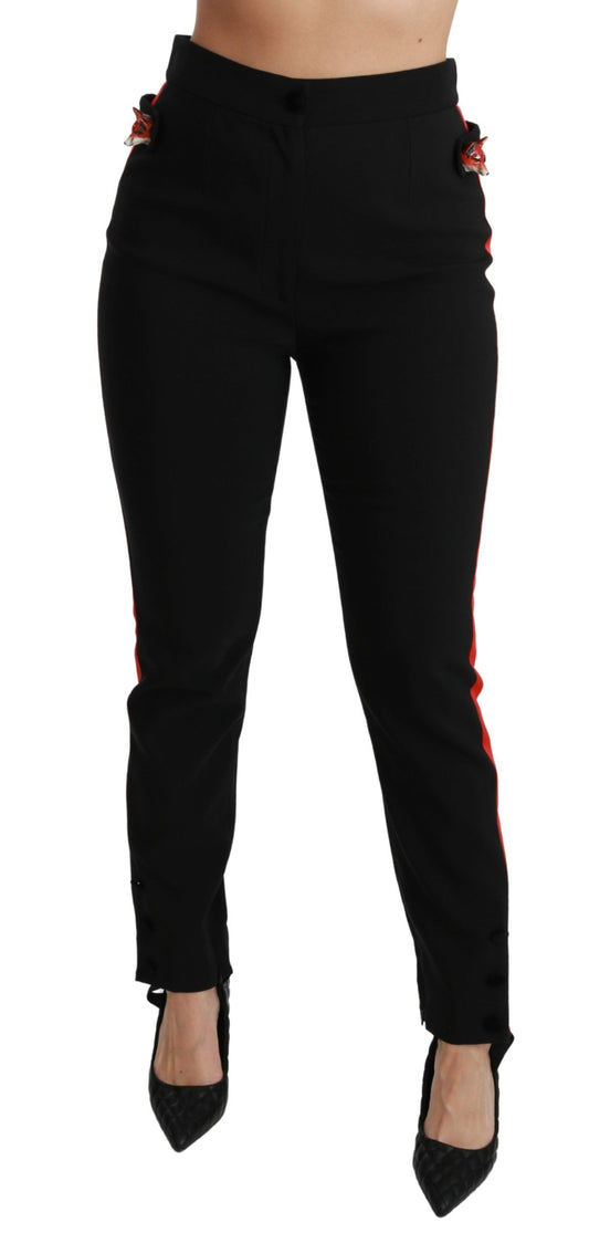 Dolce & Gabbana Black Skinny Stretch Fox Head Cotton Pants Dolce & Gabbana