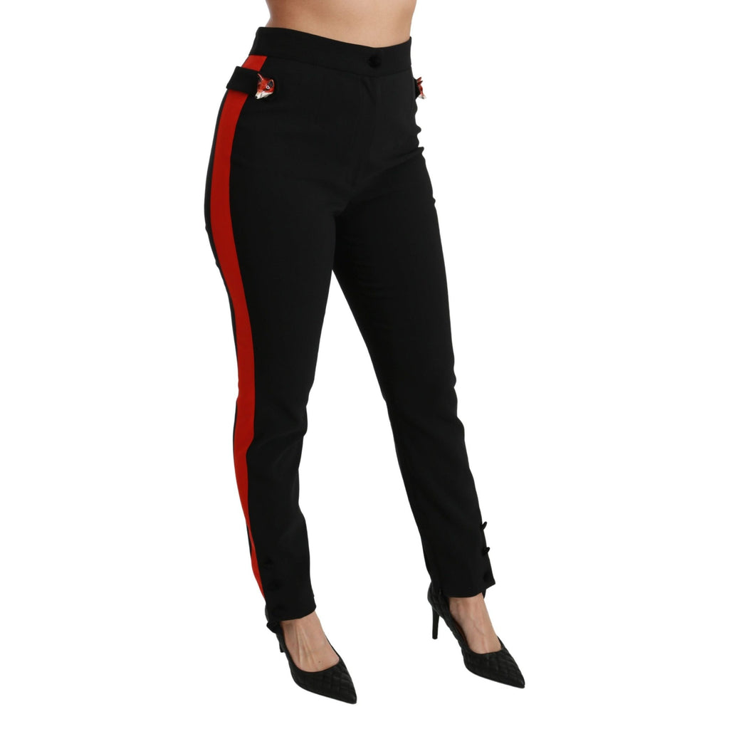 Dolce & Gabbana Black Skinny Stretch Fox Head Cotton Pants
