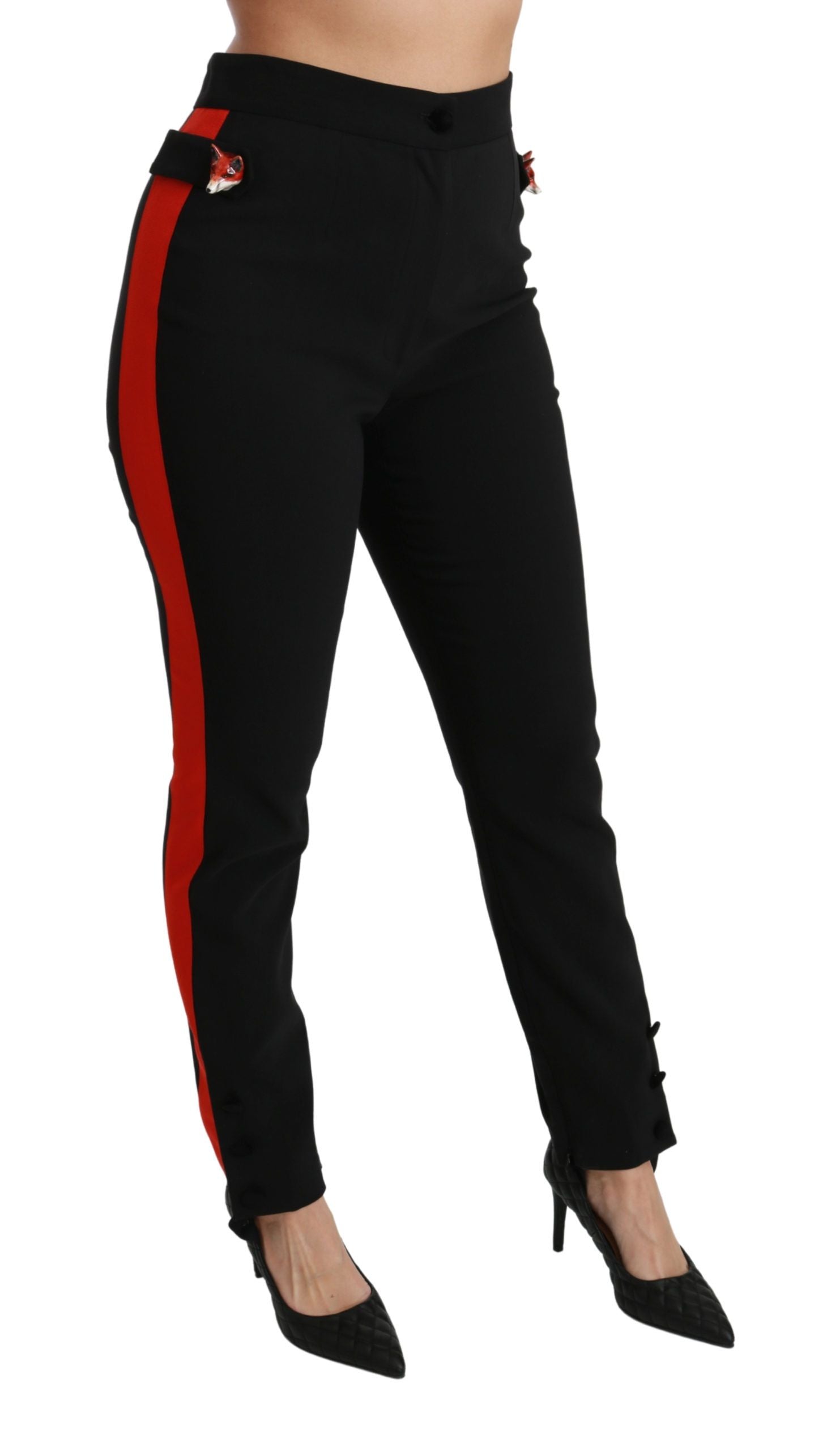 Dolce & Gabbana Black Skinny Stretch Fox Head Cotton Pants Dolce & Gabbana