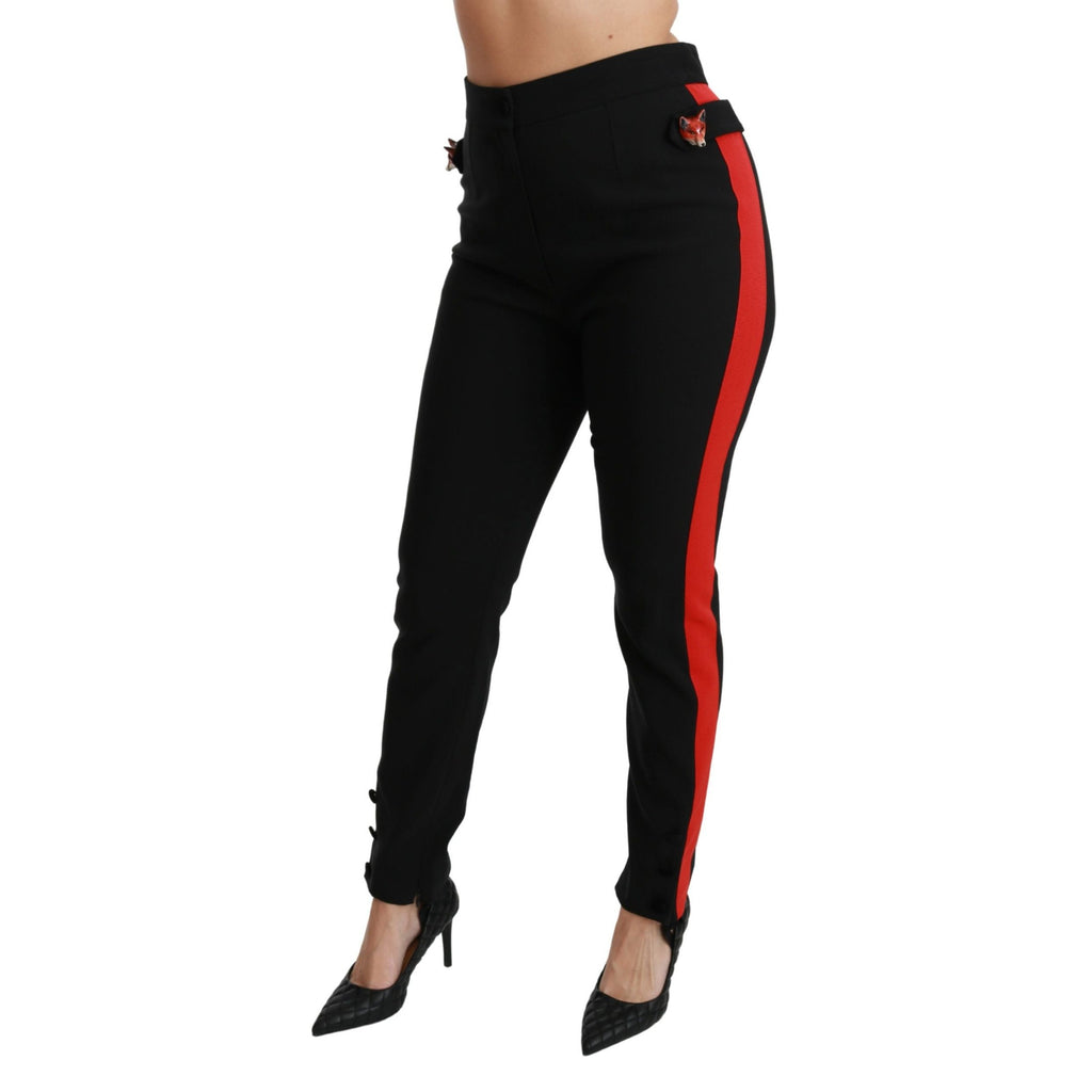 Dolce & Gabbana Black Skinny Stretch Fox Head Cotton Pants