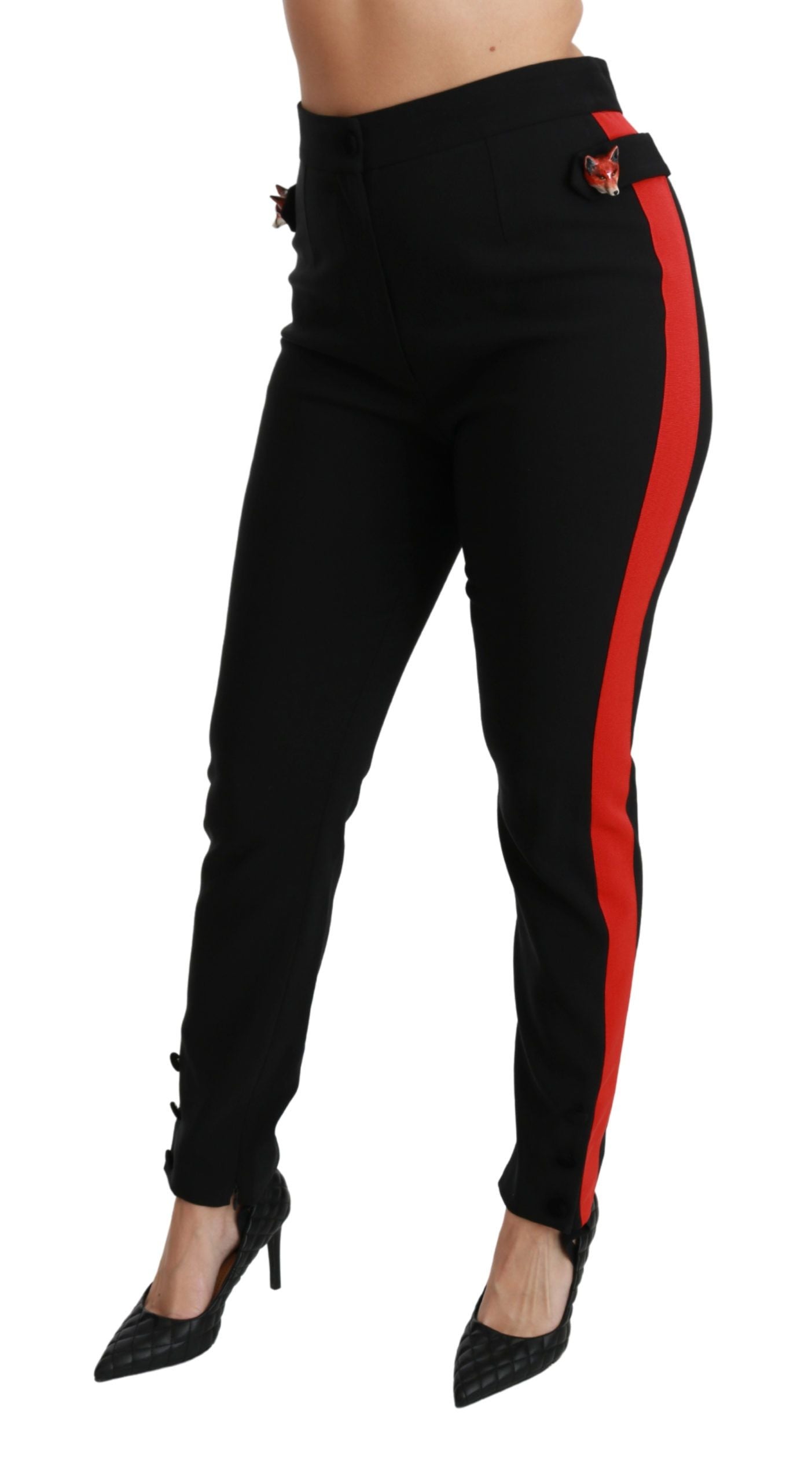 Dolce & Gabbana Black Skinny Stretch Fox Head Cotton Pants Dolce & Gabbana