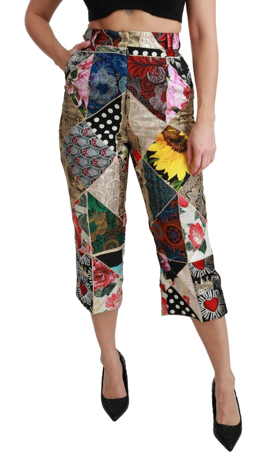 Dolce & Gabbana Silk Multicolor Print High Waist Cropped Pants Dolce & Gabbana