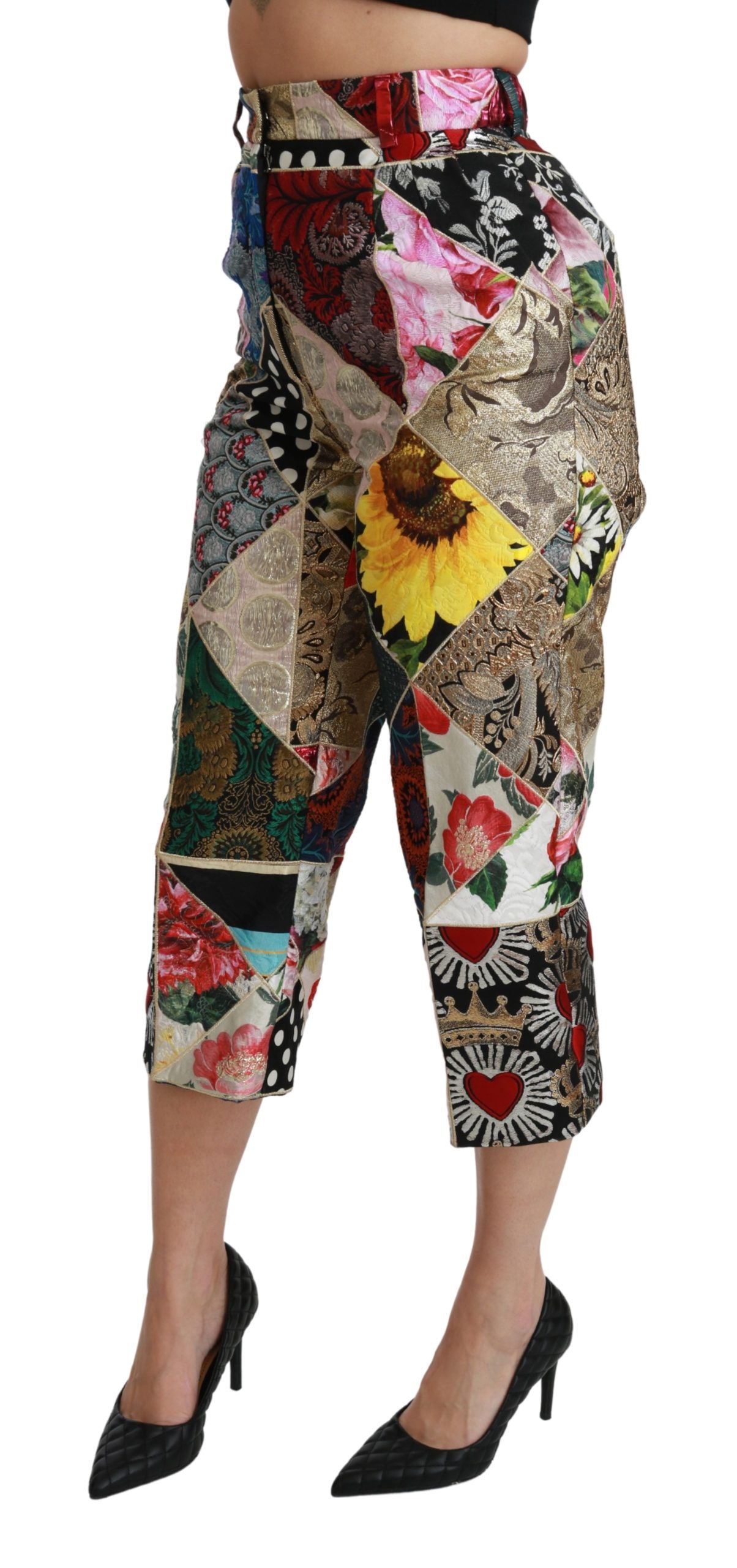 Dolce & Gabbana Silk Multicolor Print High Waist Cropped Pants Dolce & Gabbana