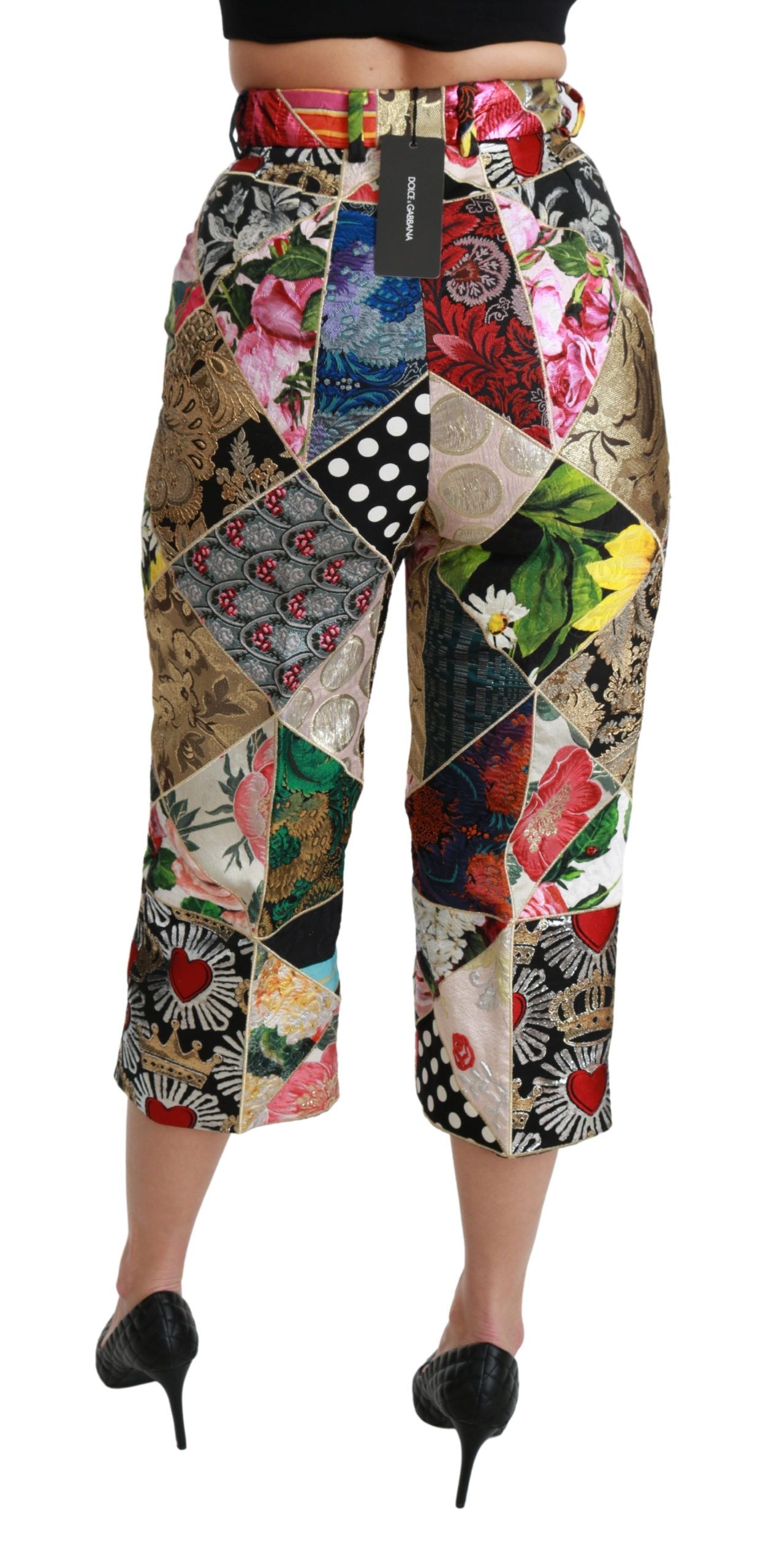 Dolce & Gabbana Silk Multicolor Print High Waist Cropped Pants Dolce & Gabbana