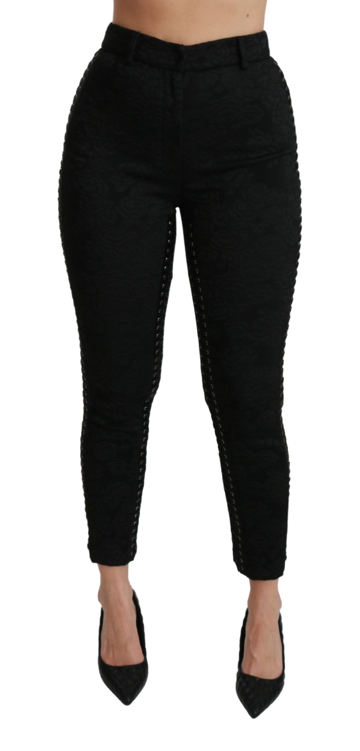 Dolce & Gabbana Black Brocade Skinny High Waist Pants Dolce & Gabbana