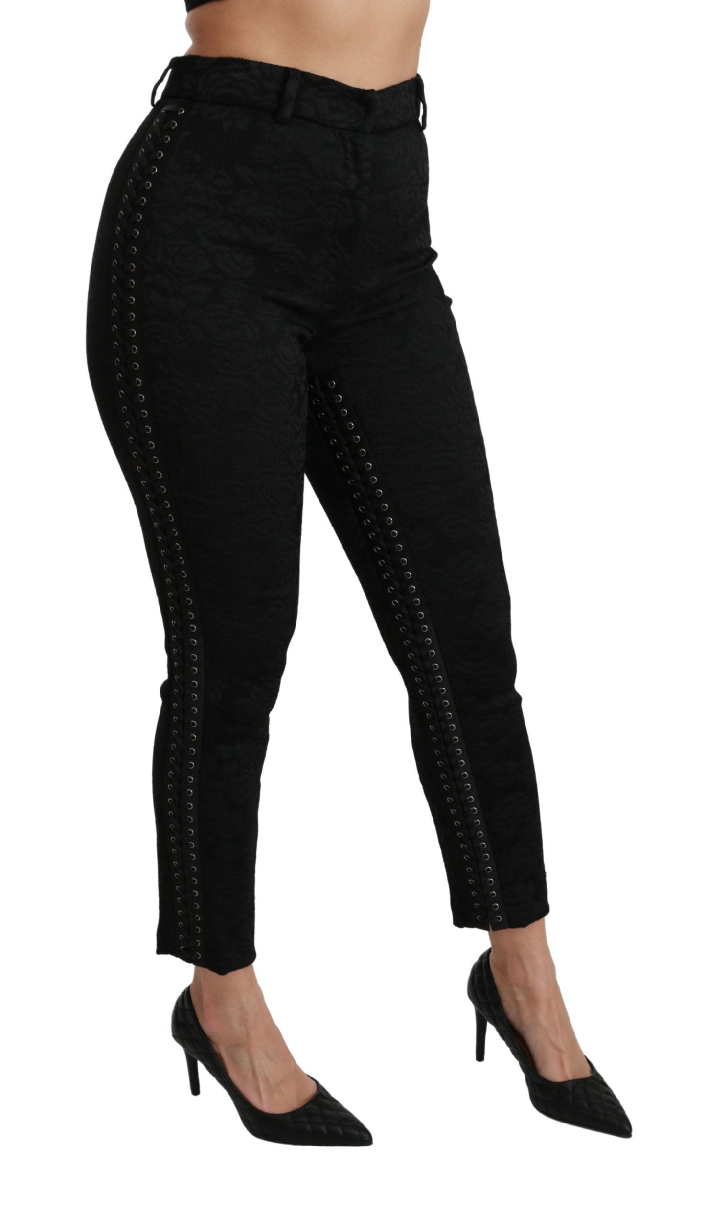 Dolce & Gabbana Black Brocade Skinny High Waist Pants Dolce & Gabbana