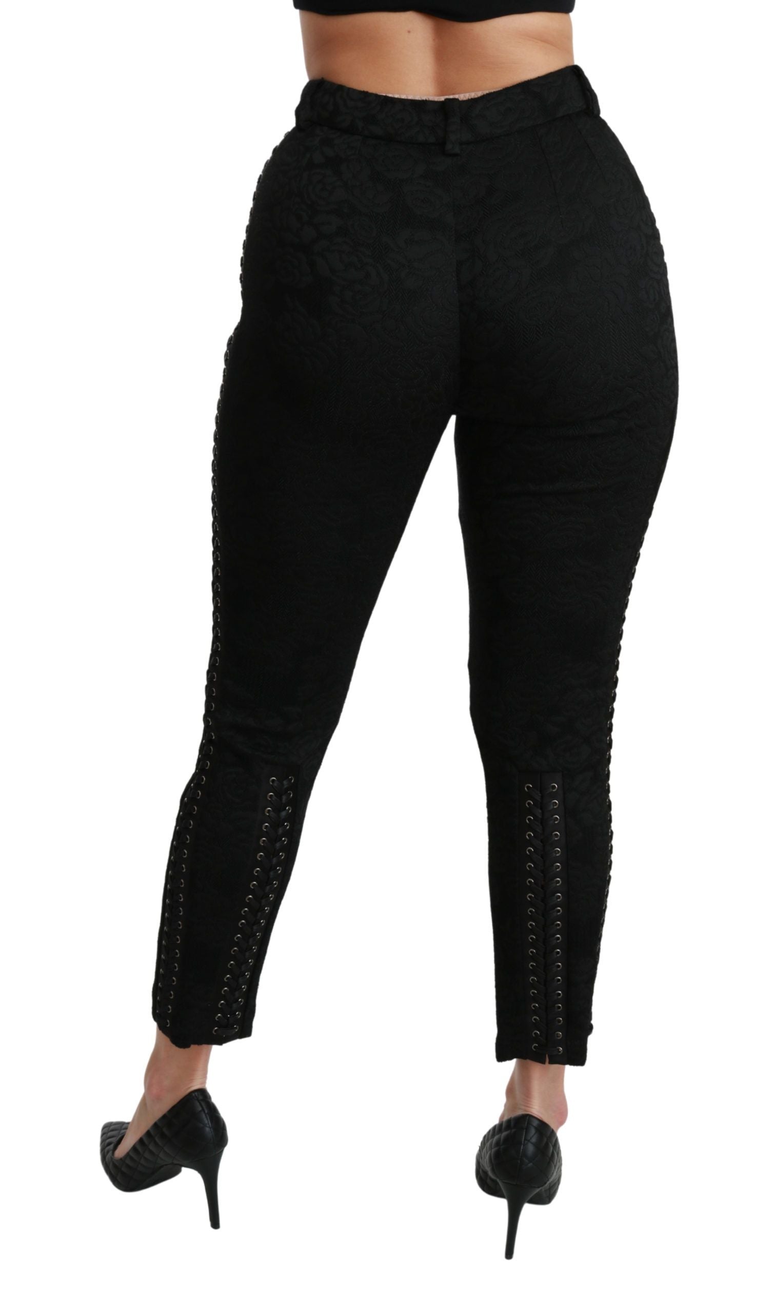 Dolce & Gabbana Black Brocade Skinny High Waist Pants Dolce & Gabbana