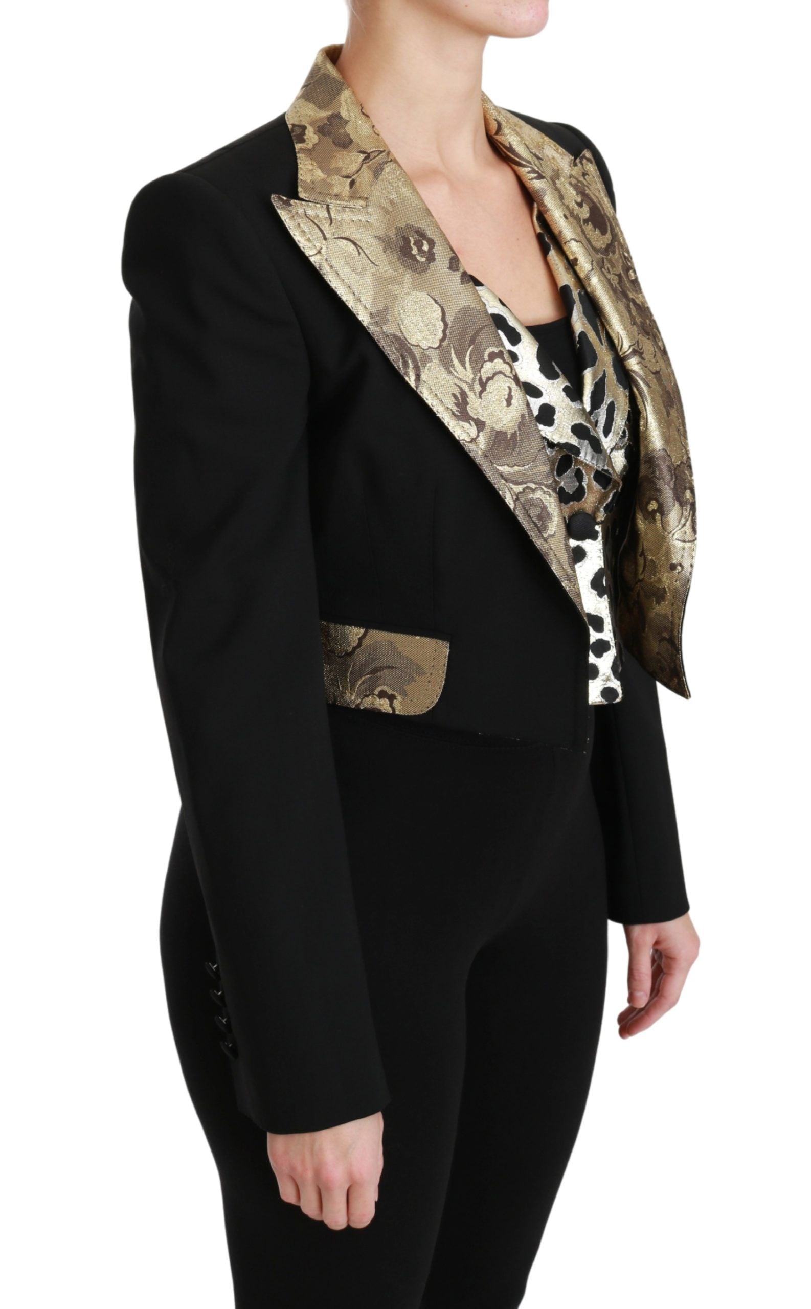 Dolce & Gabbana Black Jacquard Vest Blazer Coat Wool Jacket Dolce & Gabbana