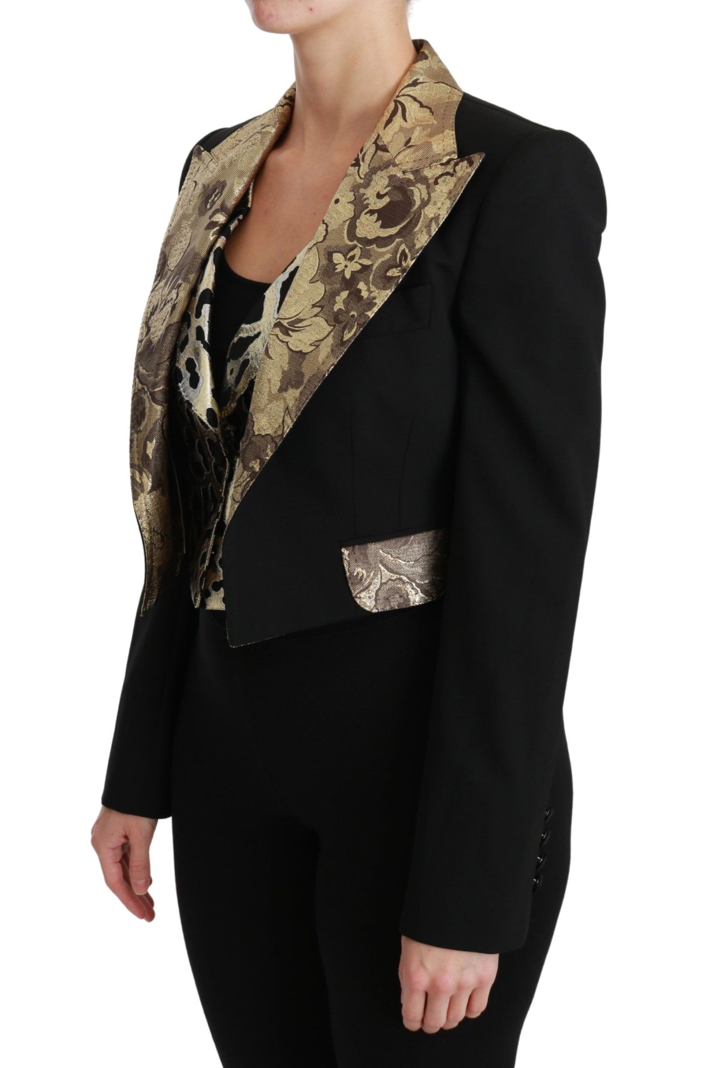 Dolce & Gabbana Black Jacquard Vest Blazer Coat Wool Jacket Dolce & Gabbana