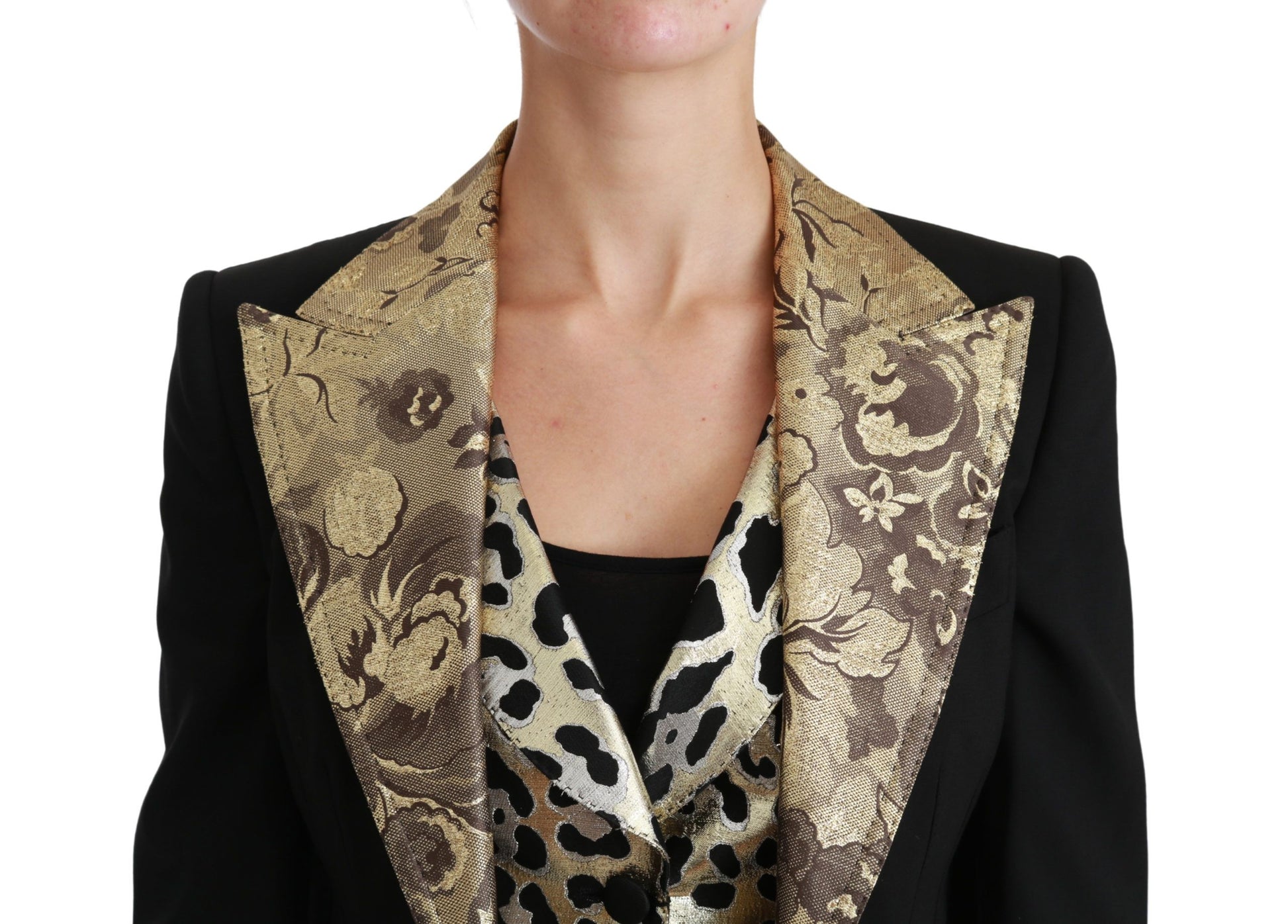 Dolce & Gabbana Black Jacquard Vest Blazer Coat Wool Jacket Dolce & Gabbana