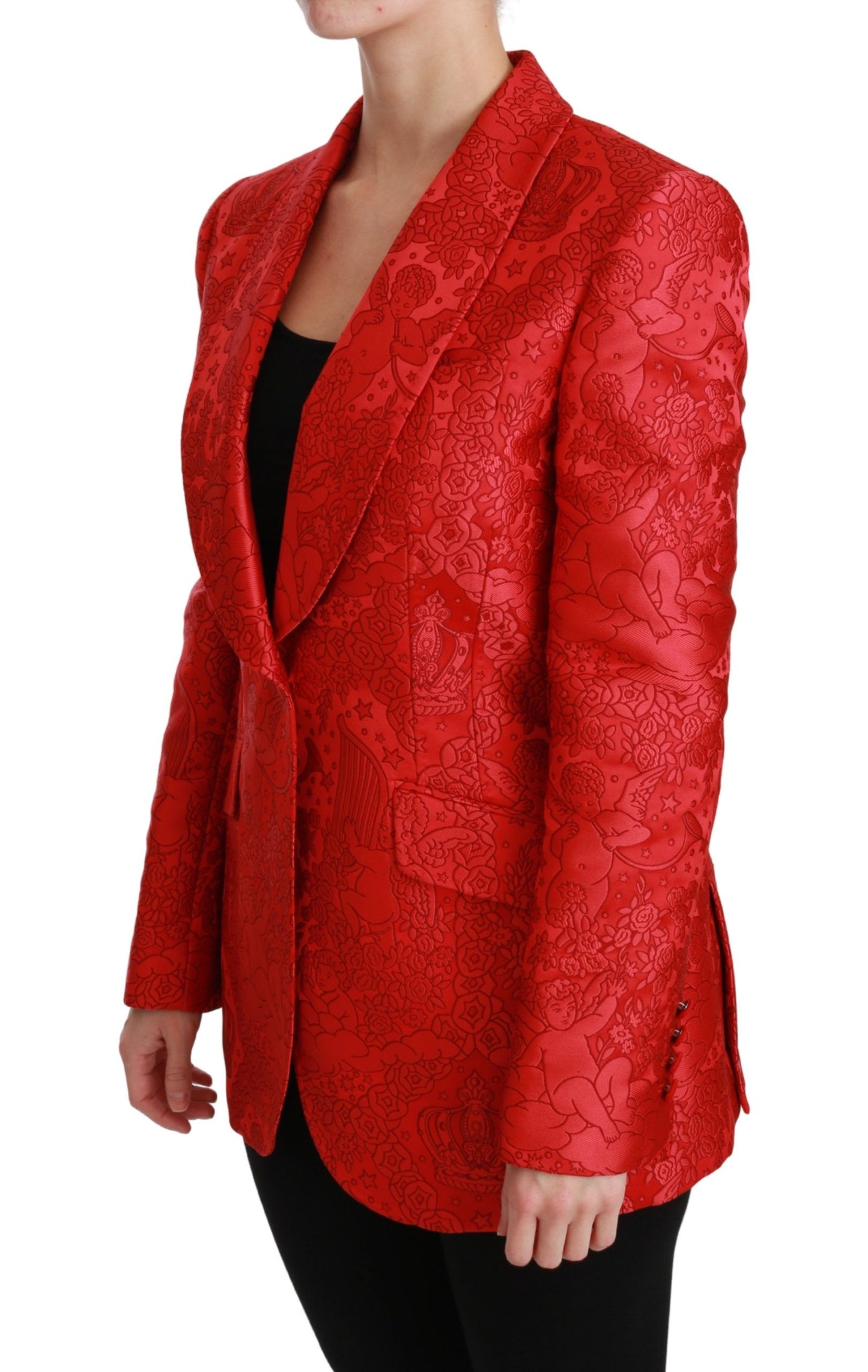 Dolce & Gabbana Red Floral Angel Blazer Coat Jacket Dolce & Gabbana
