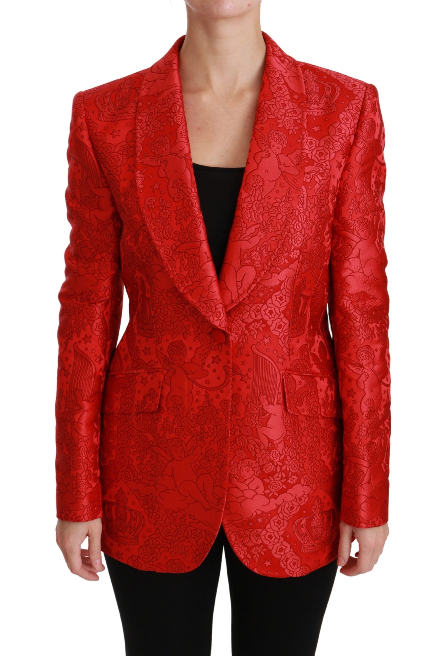Dolce & Gabbana Red Floral Angel Blazer Coat Jacket Dolce & Gabbana