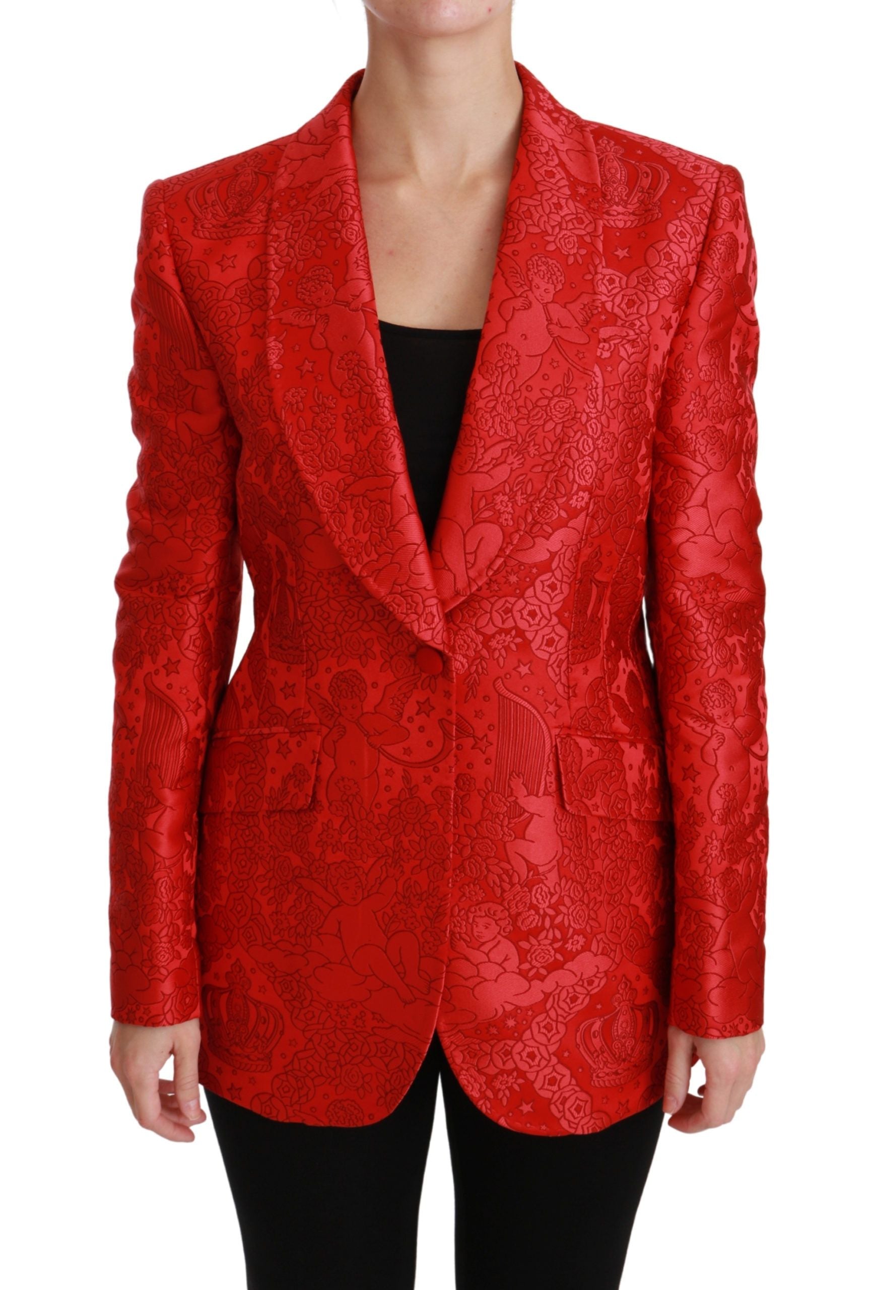 Dolce & Gabbana Red Floral Angel Blazer Coat Jacket Dolce & Gabbana