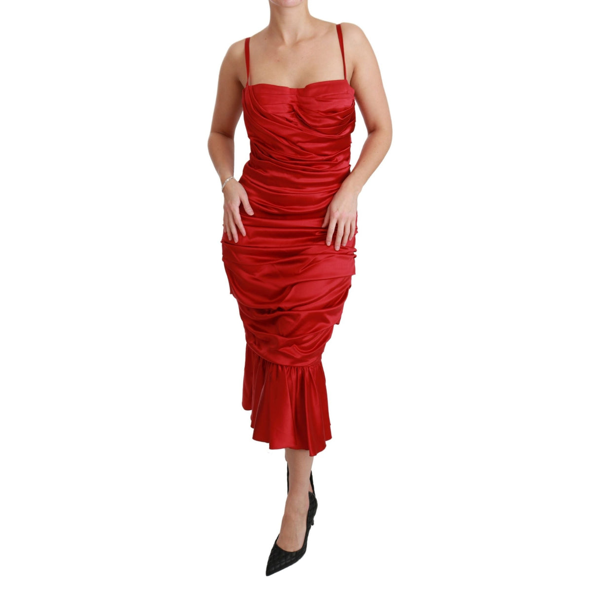 Dolce & Gabbana Red Silk Stretch Mermaid Bodycon Dress