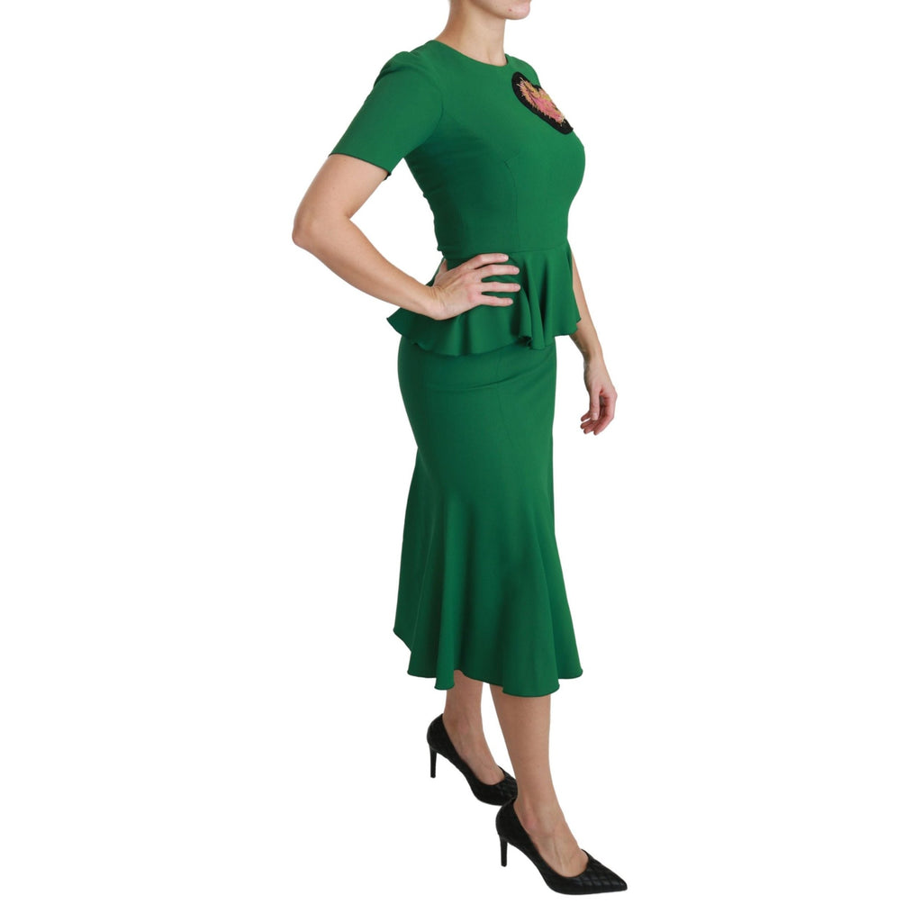 Dolce & Gabbana Green Heart Patch Mermaid Midi Viscose Dress