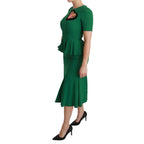 Dolce & Gabbana Green Heart Patch Mermaid Midi Viscose Dress