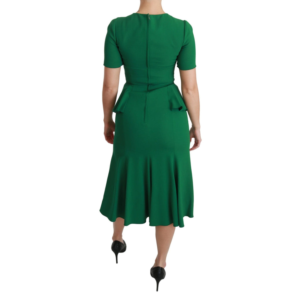 Dolce & Gabbana Green Heart Patch Mermaid Midi Viscose Dress