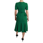 Dolce & Gabbana Green Heart Patch Mermaid Midi Viscose Dress