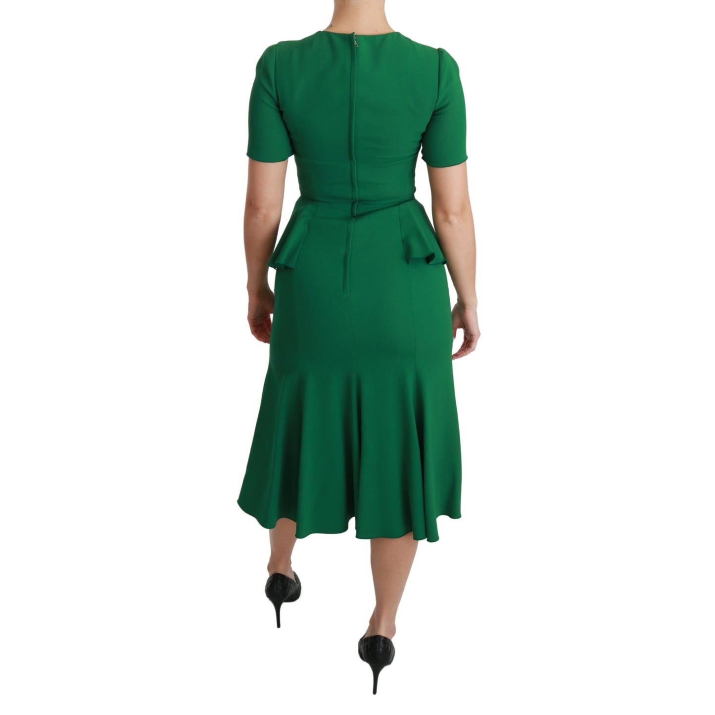 Dolce & Gabbana Green Heart Patch Mermaid Midi Viscose Dress
