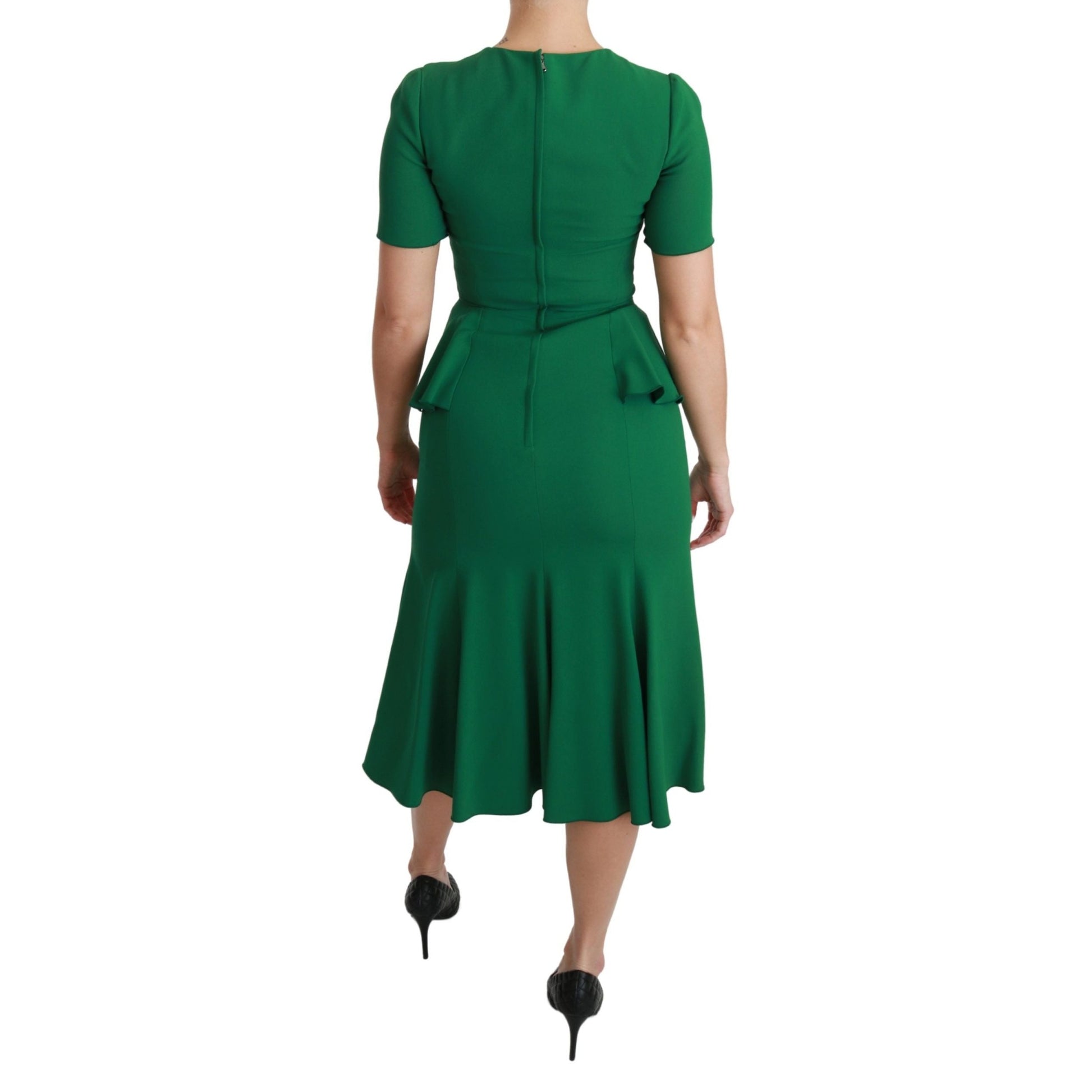 Dolce & Gabbana Green Heart Patch Mermaid Midi Viscose Dress