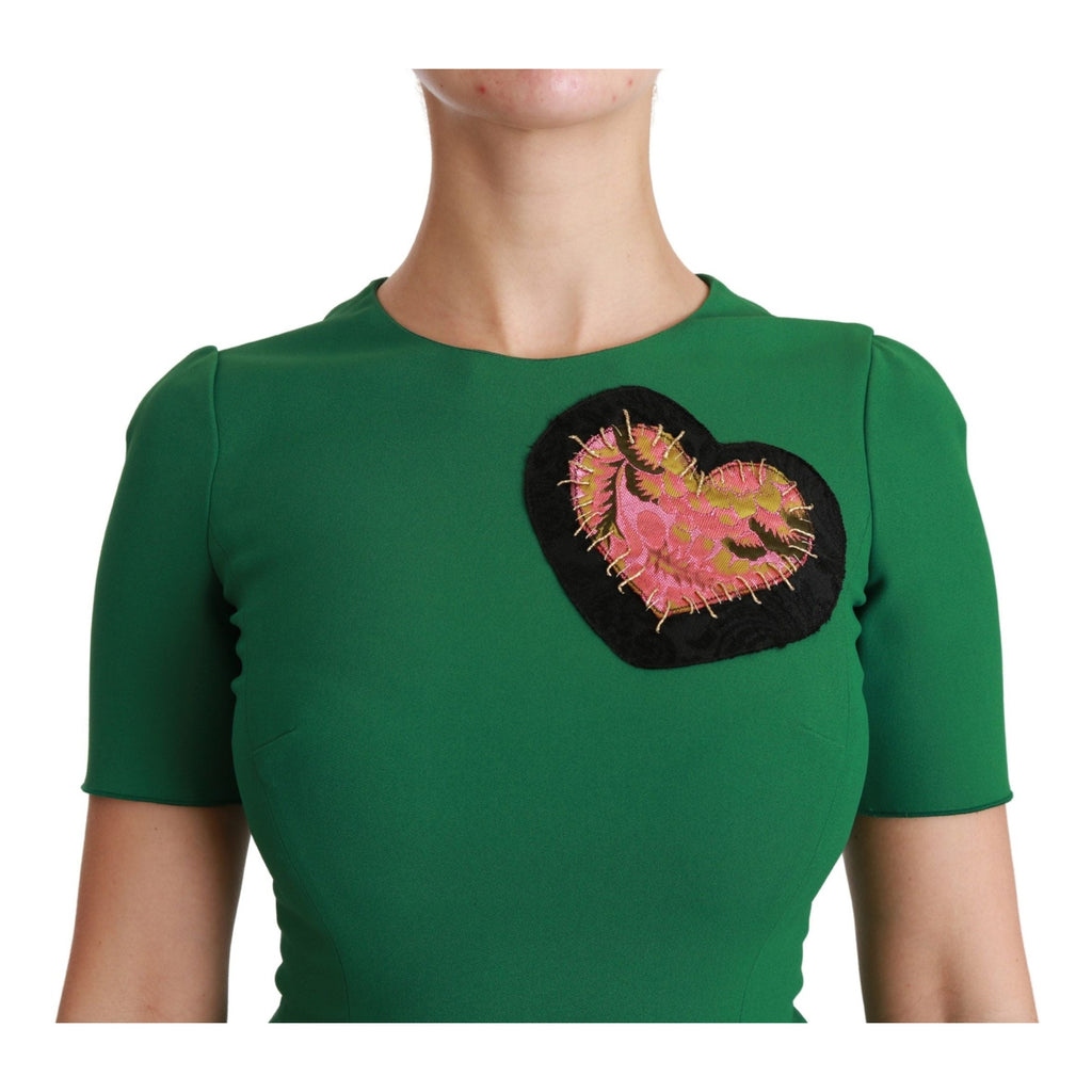 Dolce & Gabbana Green Heart Patch Mermaid Midi Viscose Dress
