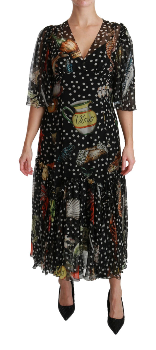 Dolce & Gabbana Black Sea Fish Sicily A-line Shift Dress Dolce & Gabbana