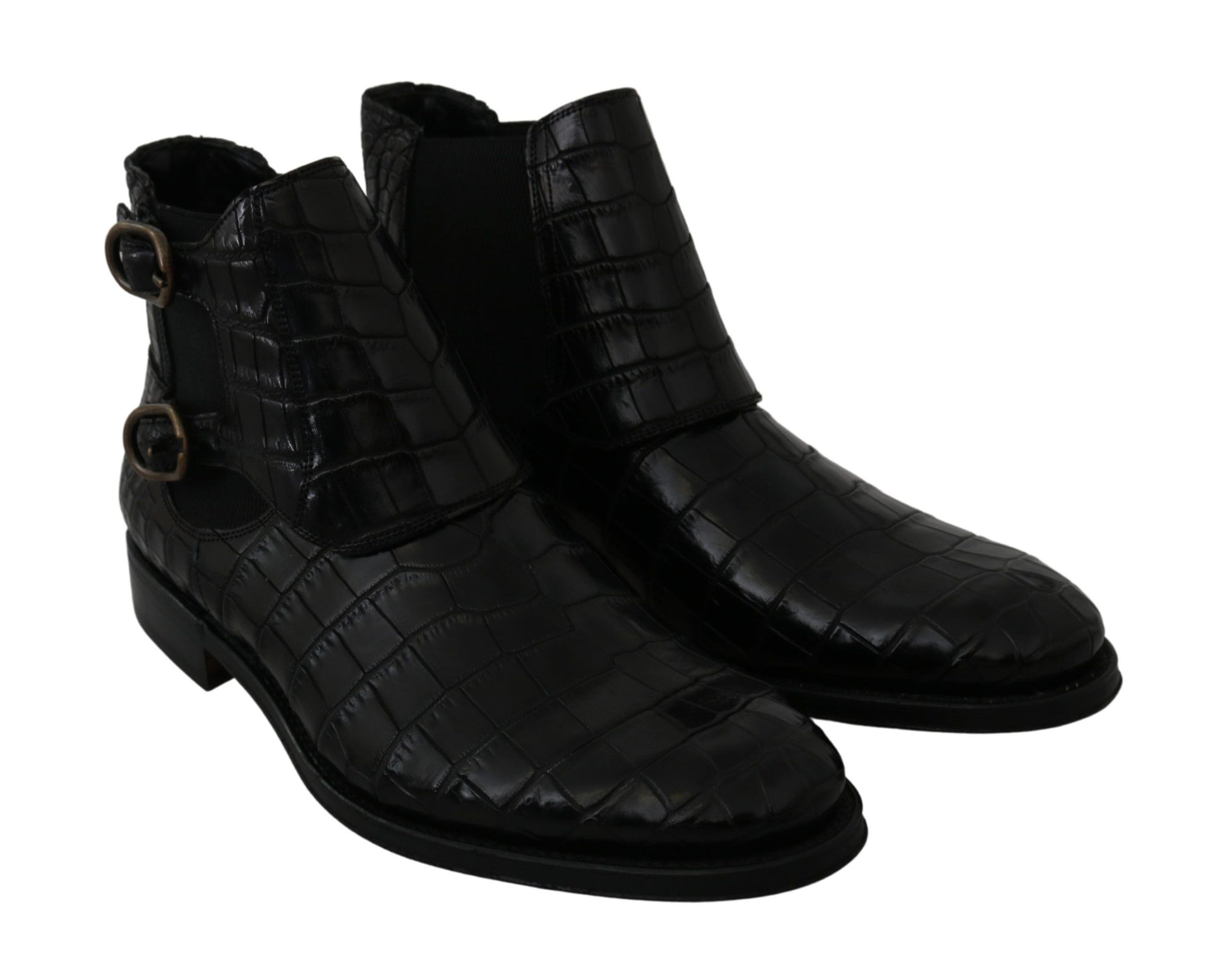 Dolce & Gabbana Black Crocodile Leather Derby Boots Shoes Dolce & Gabbana