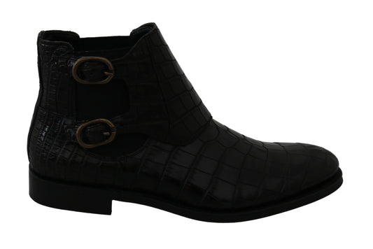 Dolce & Gabbana Black Crocodile Leather Derby Boots Shoes Dolce & Gabbana