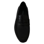Dolce & Gabbana Black Lizard Leather Flat Loafers Shoes