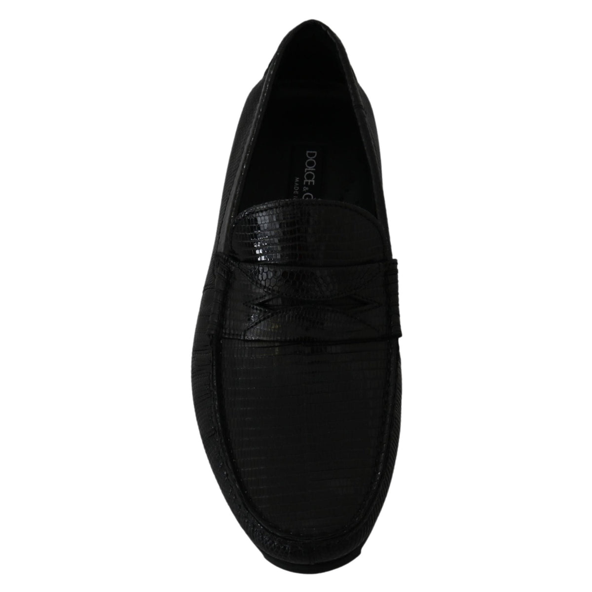 Dolce & Gabbana Black Lizard Leather Flat Loafers Shoes