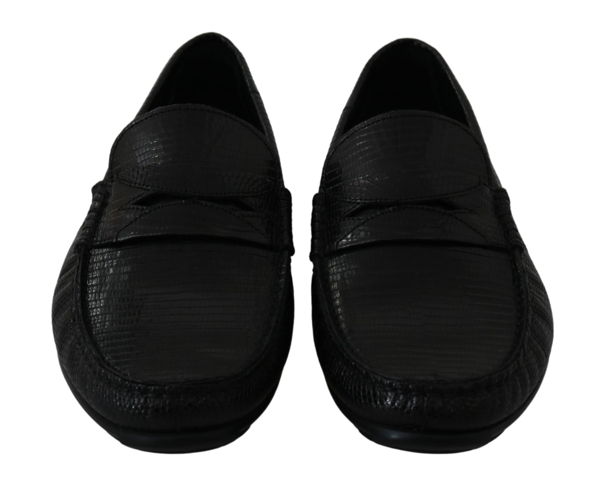Dolce & Gabbana Black Lizard Leather Flat Loafers Shoes Dolce & Gabbana