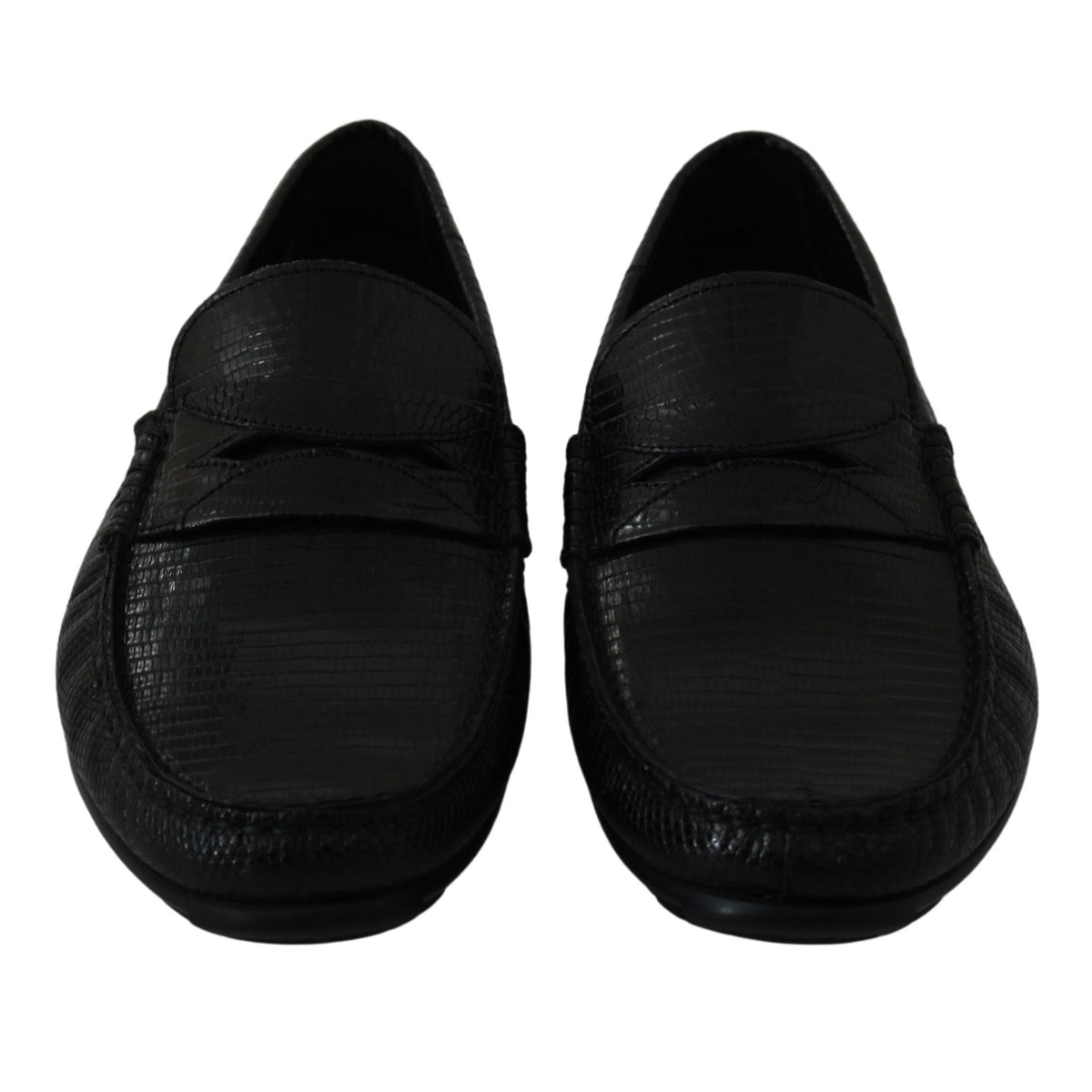 Dolce & Gabbana Black Lizard Leather Flat Loafers Shoes