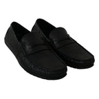 Dolce & Gabbana Black Lizard Leather Flat Loafers Shoes