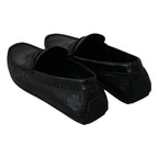 Dolce & Gabbana Black Lizard Leather Flat Loafers Shoes