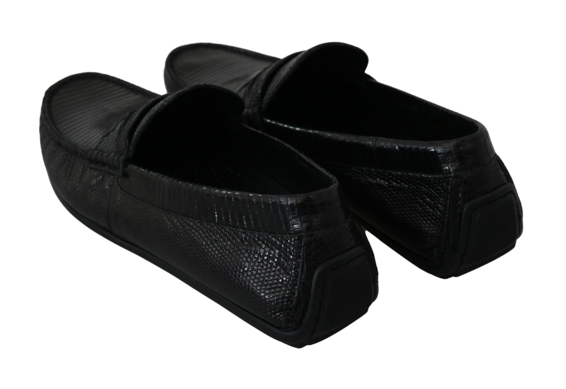 Dolce & Gabbana Black Lizard Leather Flat Loafers Shoes Dolce & Gabbana