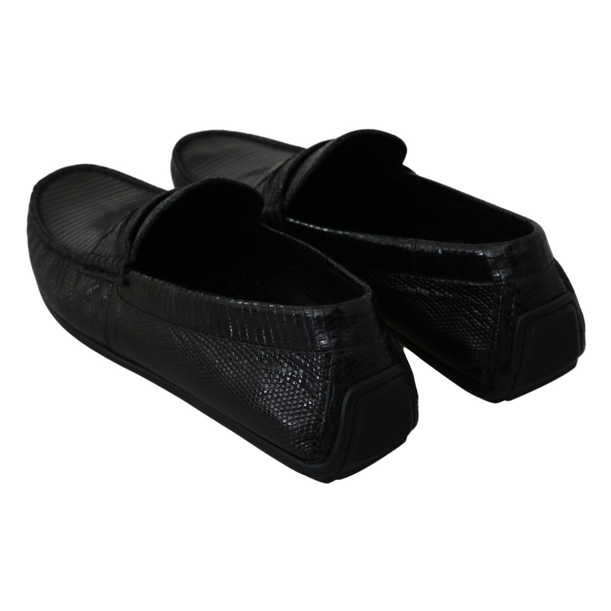 Dolce & Gabbana Black Lizard Leather Flat Loafers Shoes