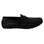 Dolce & Gabbana Black Lizard Leather Flat Loafers Shoes